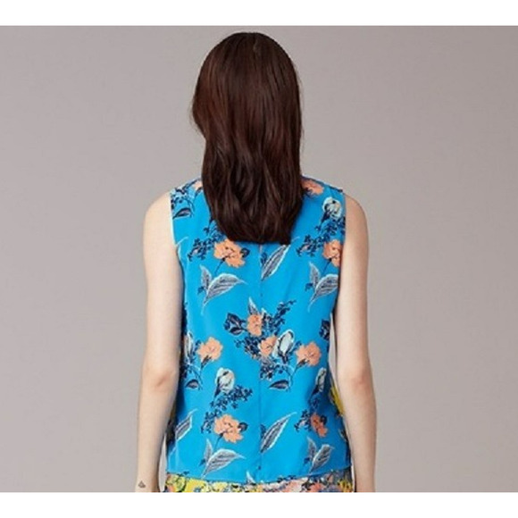 Diane von Furstenberg Floral Silk Top Size Small Multicolor Sleeveless Summer - Picture 4 of 8
